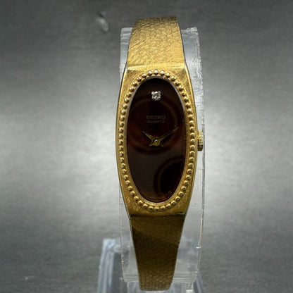 Seiko Tank Watch Women 13mm Brown Dial Gold Tone Oval 1320-5279 New Battery0