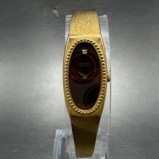 Seiko Tank Watch Women 13mm Brown Dial Gold Tone Oval 1320-5279 New Battery0