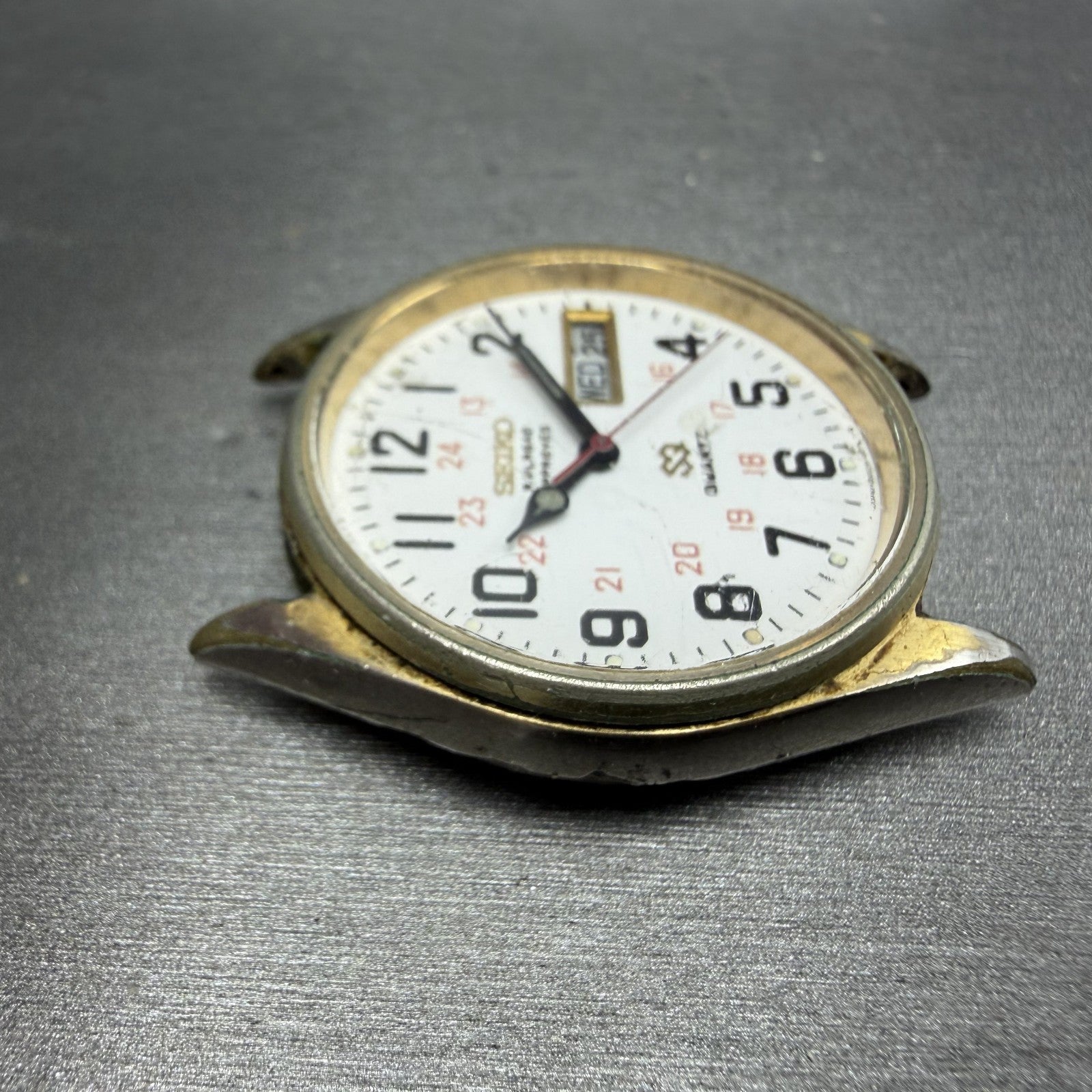 Seiko SQ Railroad Approved Watch Men 34mm White Dial Gold Tone Daydate VTG PARTS4
