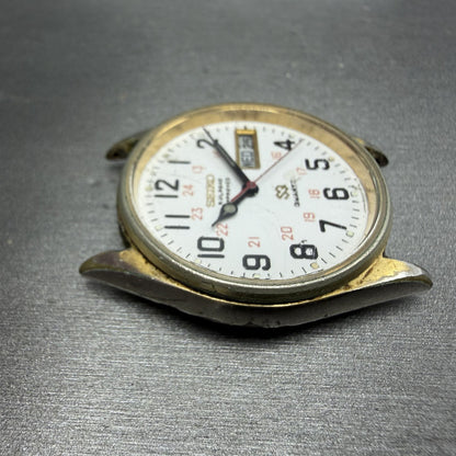 Seiko SQ Railroad Approved Watch Men 34mm White Dial Gold Tone Daydate VTG PARTS4