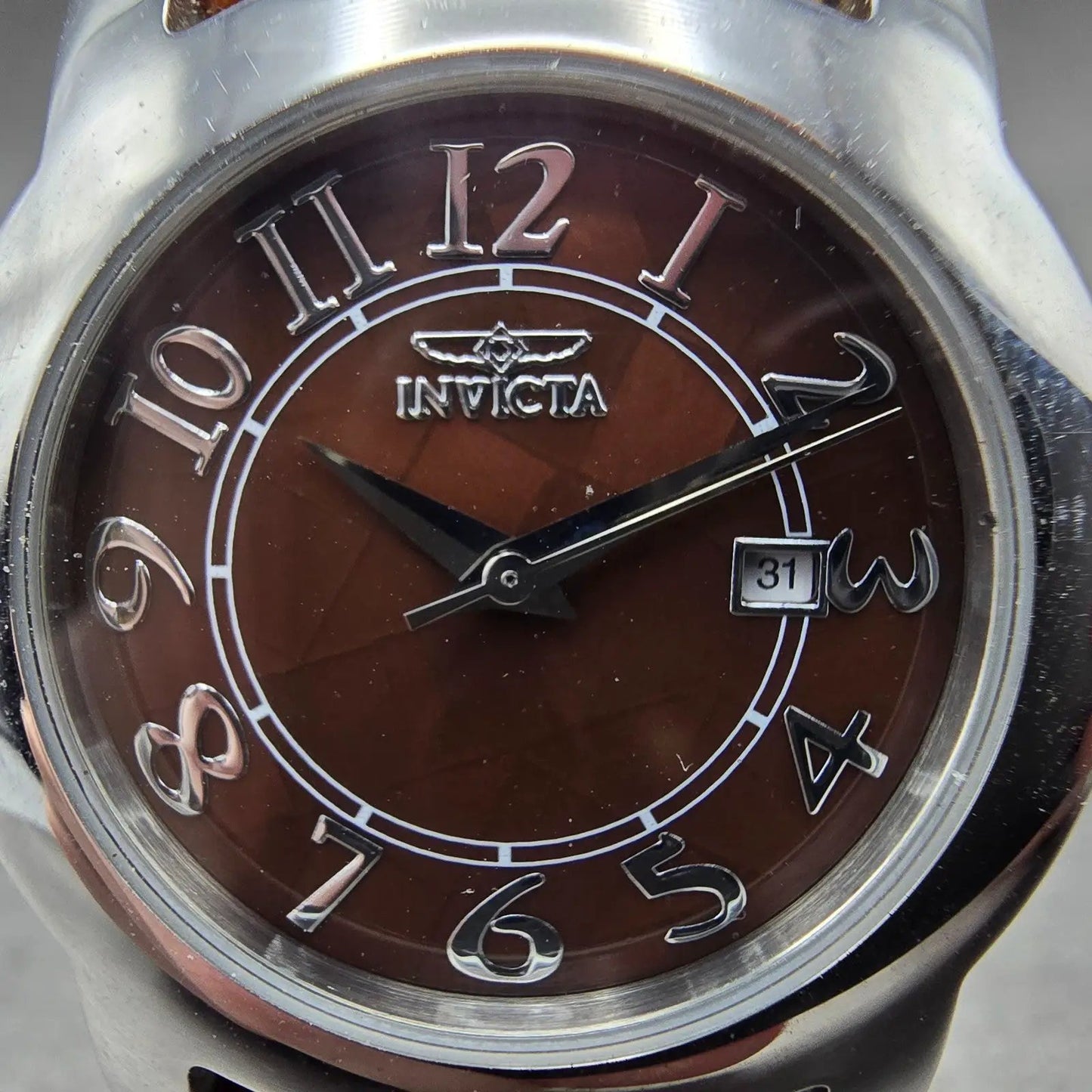 Invicta Watch Women 33mm Brown Dial Silver Tone Date Round 5609 New Battery1