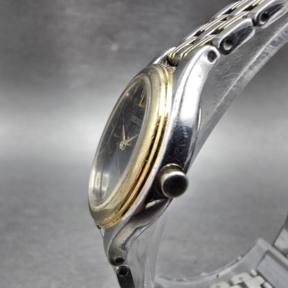 Seiko Solar Watch Women 20mm Black Dial Two Tone Oval V114-0AA0 Runs2