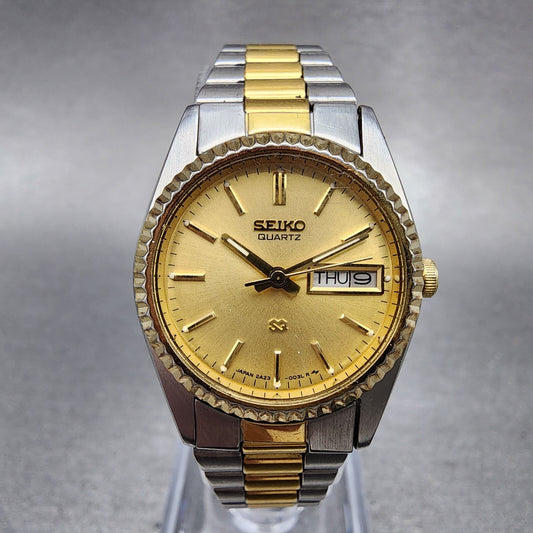 Seiko SQ Watch Women 24mm Gold Dial Two Tone Daydate Round 2A230030 New Battery0