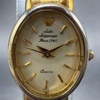 Jules Jurgenson Watch Women 17mm Champagne Dial Gold Oval Blue Gems New Batt 9081