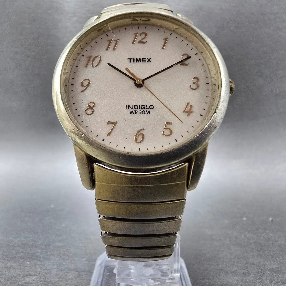 Timex Indiglo Watch Men 35mm Cream Dial Gold Tone Round Bracelet New Battery5