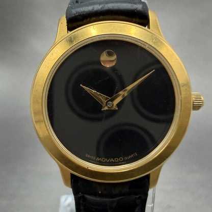 Movado Museum Watch Women 26mm Black dial Gold Tone 87-EA-0814 New Battery VTG0