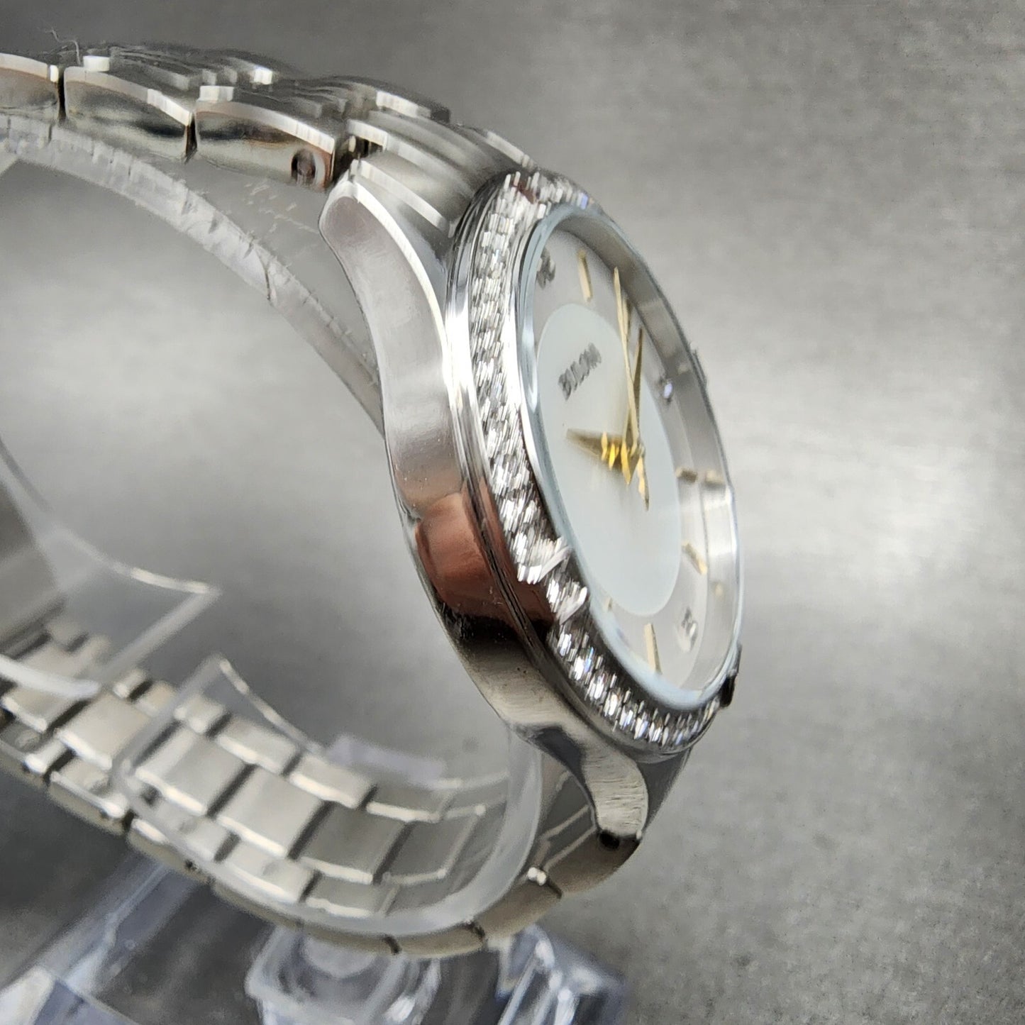 Bulova Crystal Watch Women 32mm MOP Dial Stainless Steel Round 96L2823