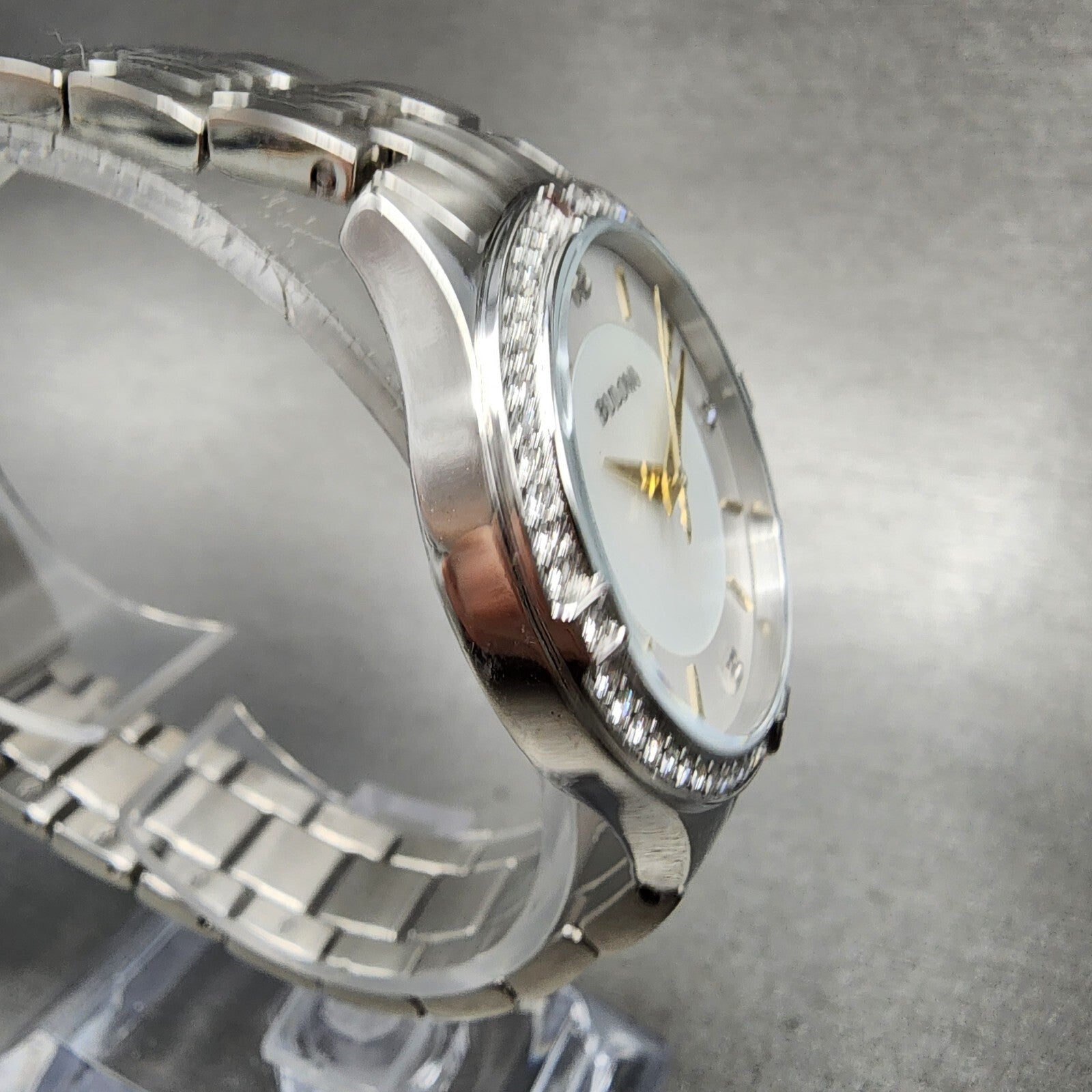 Bulova Crystal Watch Women 32mm MOP Dial Stainless Steel Round 96L2823