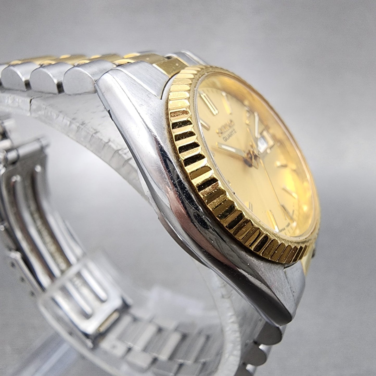 Seiko Watch Women 24mm Gold Dial Two Tone Daydate Round 7n830041 New Battery AB3