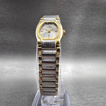 Citizen CQ Watch Women 17mm Silver Dial Two Tone Oval 3220-S09834 New Battery5