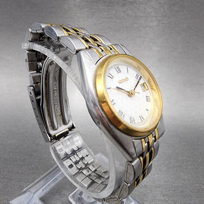 Seiko Watch Women 24mm White Dial Two Tone Date Round 7N826001 New Battery3