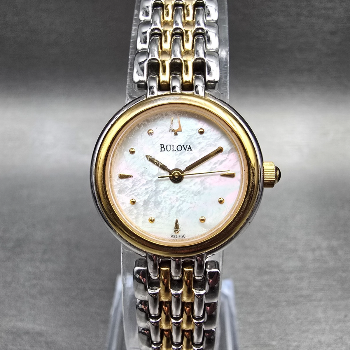 Bulova Watch Women 23mm MOP Dial Two Tone Round 98L150 New Battery0