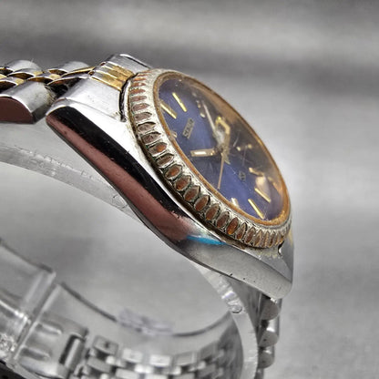 Seiko SQ Watch Women 25mm Blue Dial Two Tone Daydate Round 3Y03-0169 New Battery3