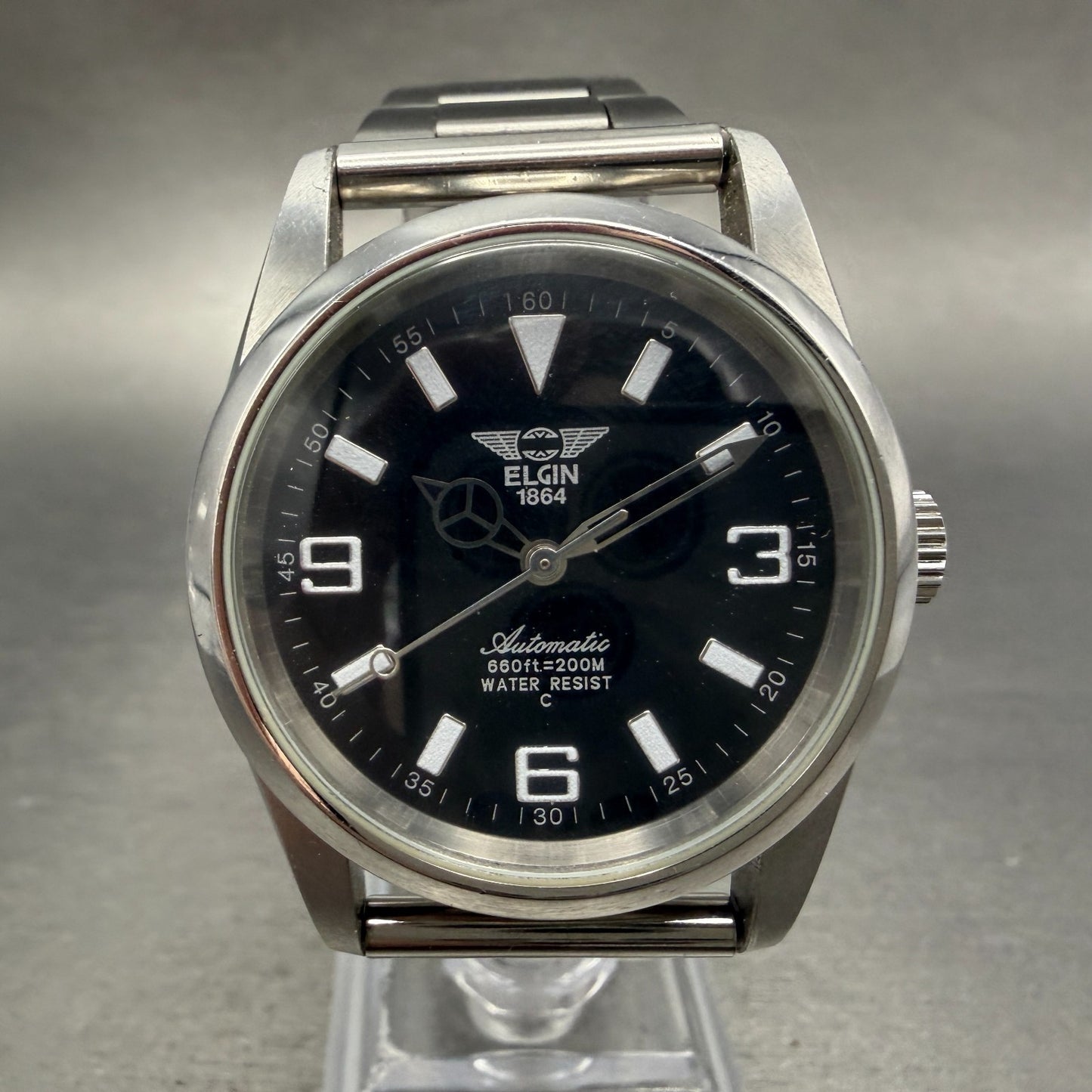 Elgin Automatic Watch Men 36mm Black Dial Stainless Steel Round FK-979 Runs0