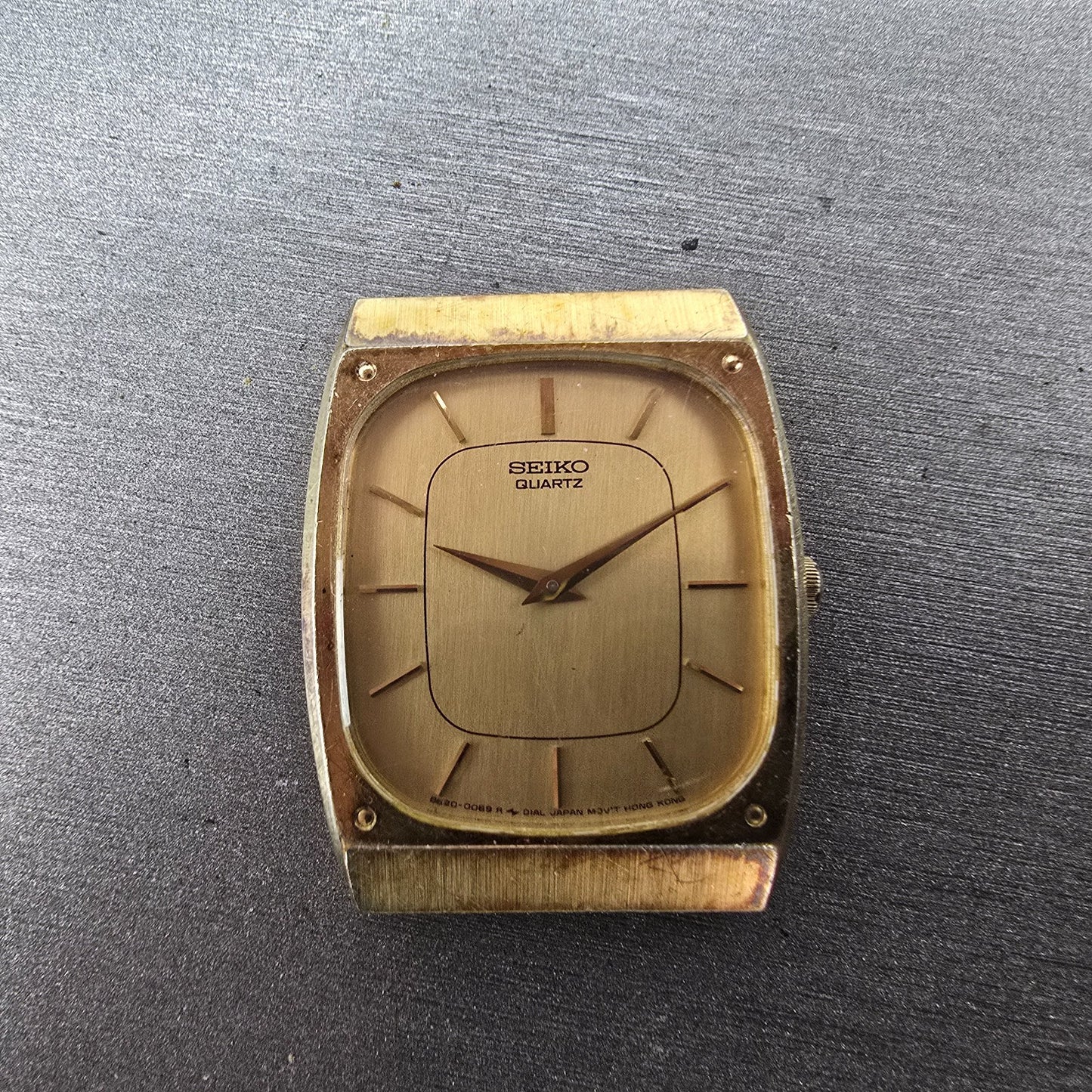 Seiko Tank Watch Men 28mm Champagne Dial Gold Tone Rectangle 8620-5029 PARTS VTG0