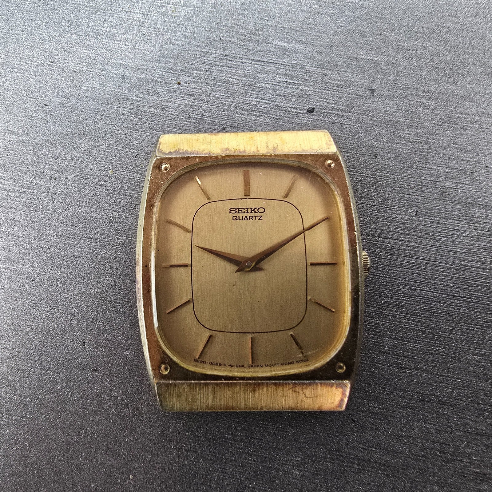 Seiko Tank Watch Men 28mm Champagne Dial Gold Tone Rectangle 8620-5029 PARTS VTG0
