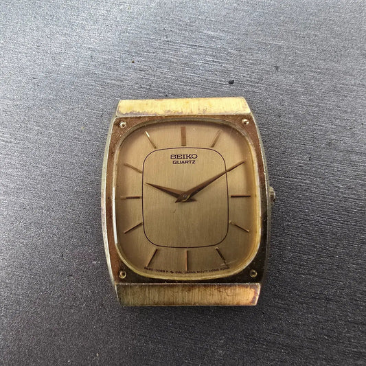 Seiko Tank Watch Men 28mm Champagne Dial Gold Tone Rectangle 8620-5029 PARTS VTG0