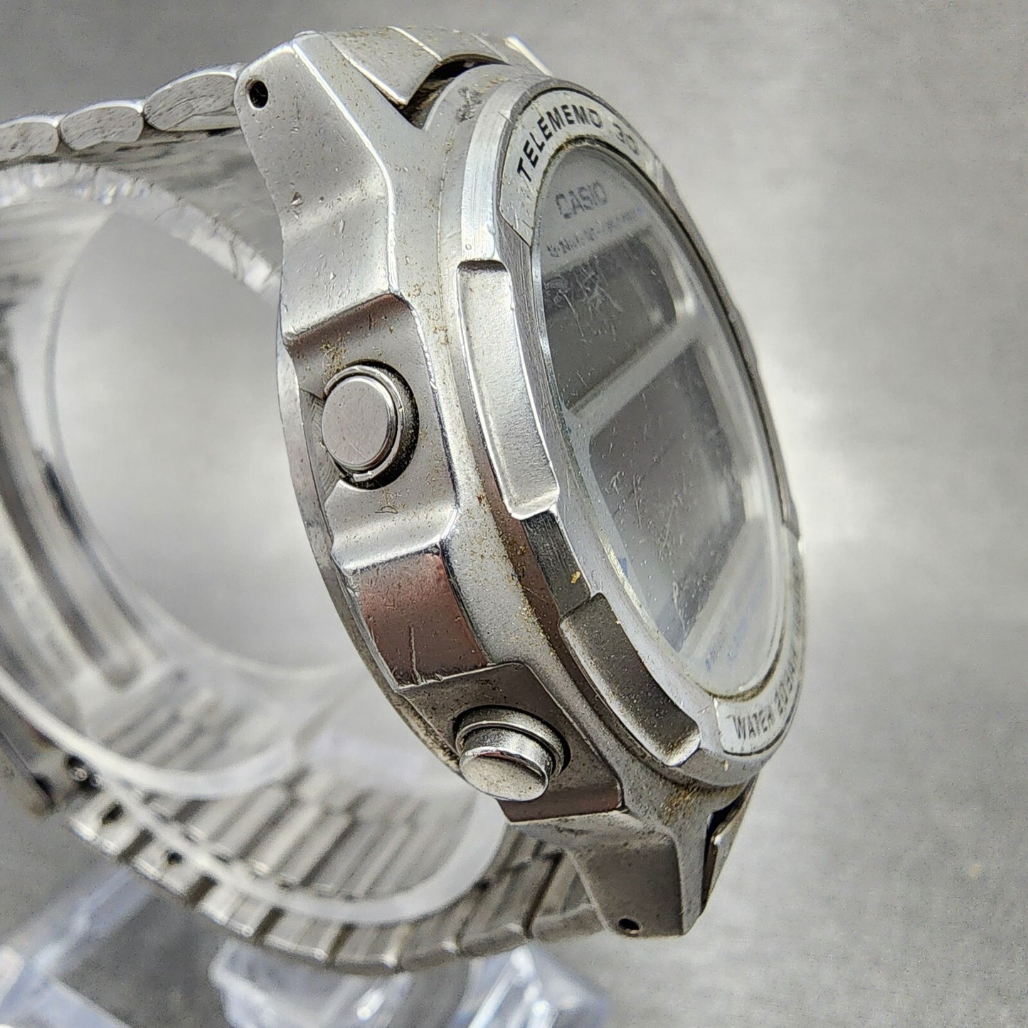 Casio DW3600 Telememo 30 Watch Men 41mm Digital Steel Round VTG PARTS4