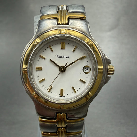 Bulova Watch Women 25mm White Dial Two Tone Date Round 98M36 New Battery K930