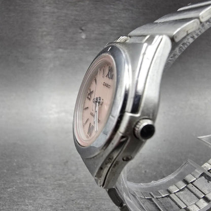 Casio Wave Ceptor Solar Watch Women 28mm Pink Dial Silver Tone Date LQW-10 Runs2