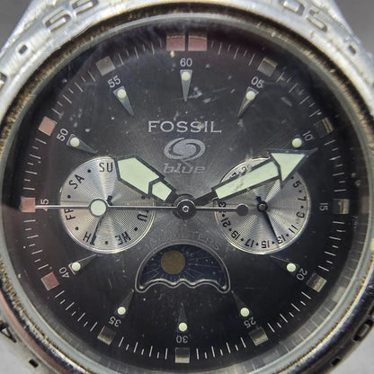 Fossil Blue Dive Watch Men 40mm Gray Dial Steel Daydate Sun Moon BQ-9135 New Bat1
