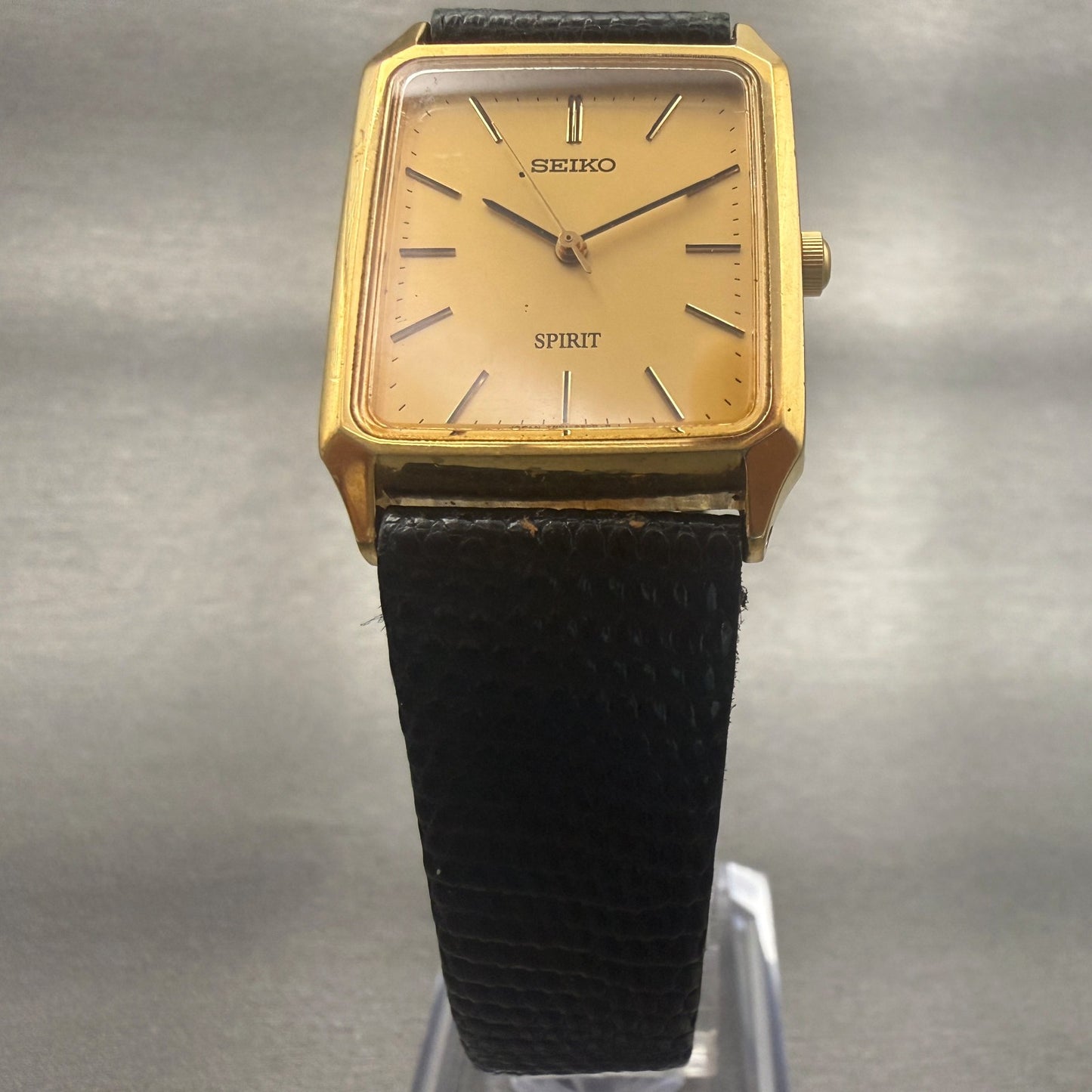 Seiko Spirit Watch Men 25mm Gold Dial Gold Tone Rectangle 7N01-5180 New Battery5