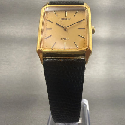 Seiko Spirit Watch Men 25mm Gold Dial Gold Tone Rectangle 7N01-5180 New Battery5