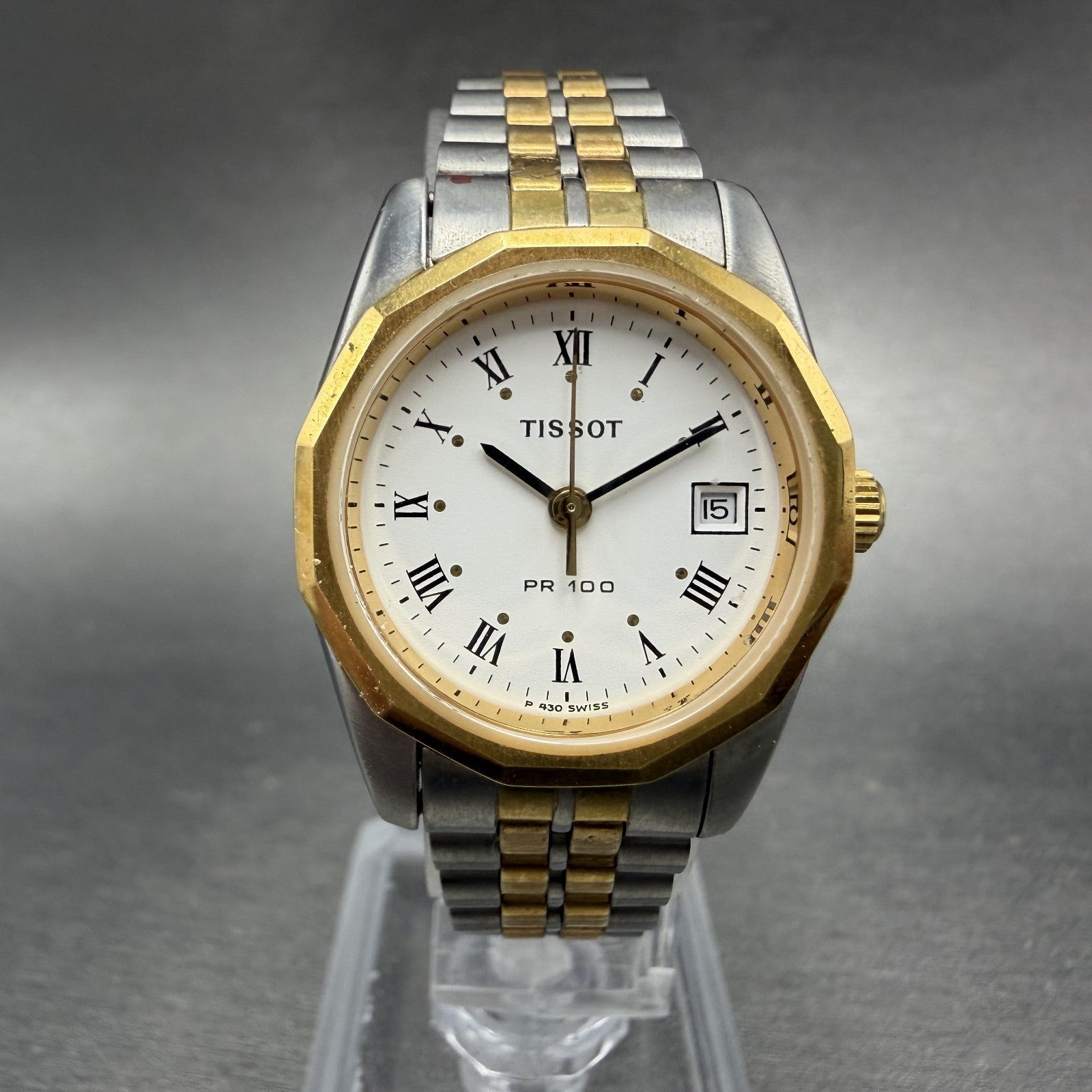 Tissot PR100 Watch Women 26mm White Dial Two Tone Date Round P330A/430A New Batt0
