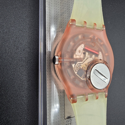 Swatch Masquerade Watch Men 34mm White Dial Pink Case GP105 New Battery NOS 32312