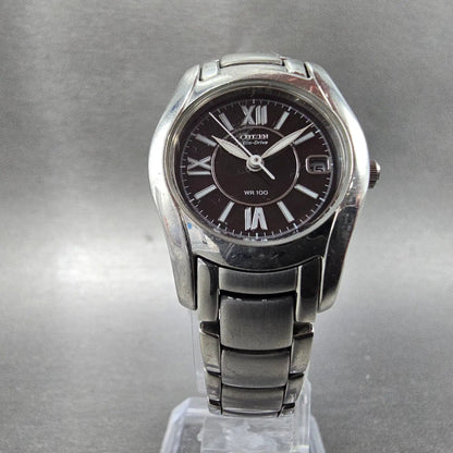 Citizen Watch Women 25mm Black Dial Silver Tone Date Round E011-S015502 Runs JP96