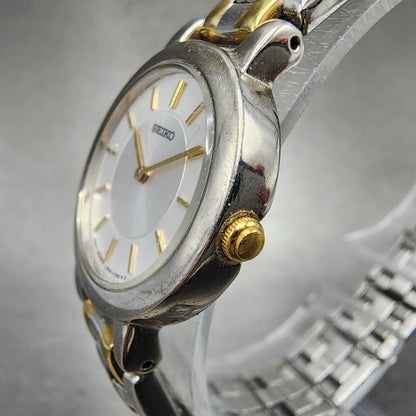 Seiko Watch Women 24mm White Dial Two Tone Round 1N001E19 New Battery2