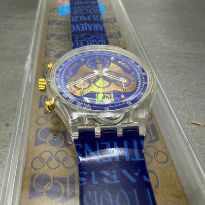 Swatch Chrono 100th Olympics Watch Men 37mm Blue Dial Clear SCZ101 NOS New batt4