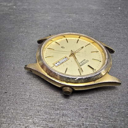 Citizen CQ Watch Men 35mm Champagne Dial Gold Daydate 6100-S18591 PARTS6