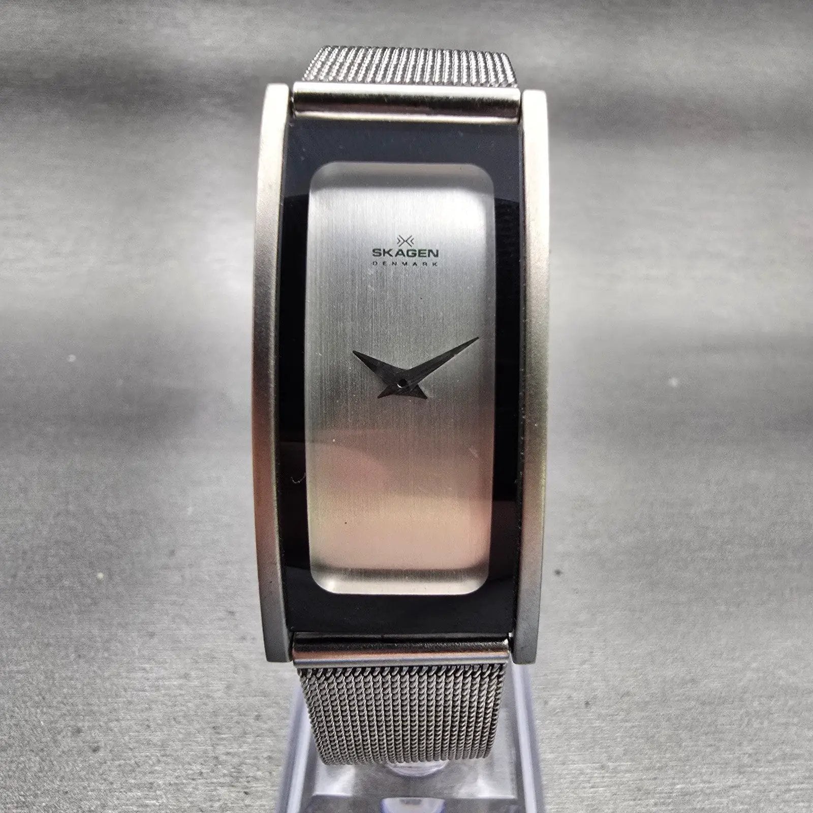 Skagen Denmark Watch Women 20mm Silver Dial Two Tone Rectangle 2SSS New Battery0