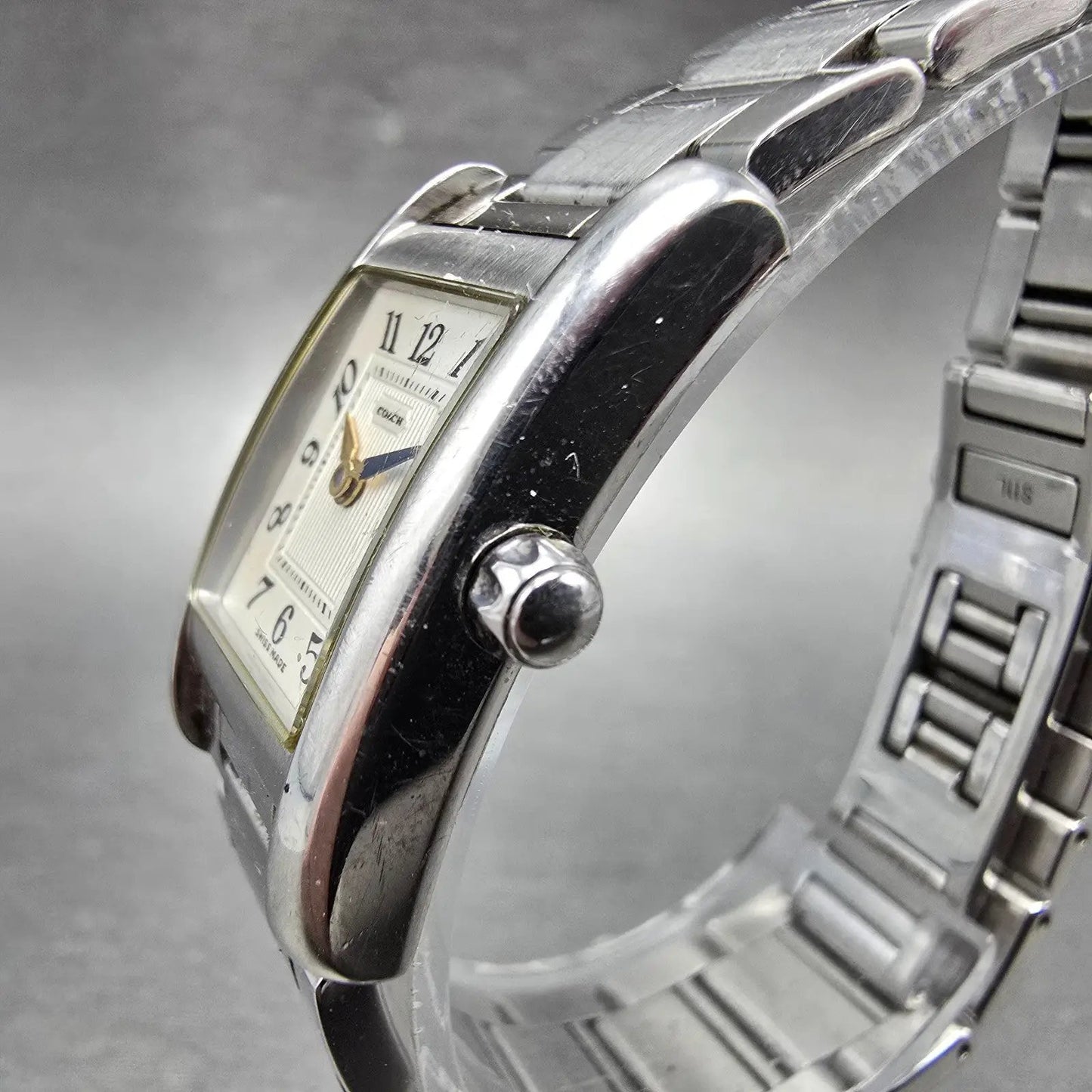 Coach Tank Watch Women 19mm Silver Dial Silver Tone Rectangle W002B PARTS3