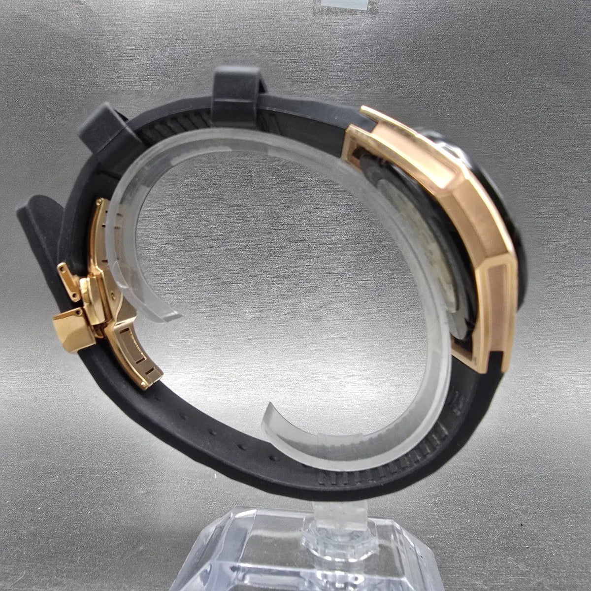 Bulova CURV Chronograph Watch Men 44mm Black Dial Roes Gold 98A185 PARTS9
