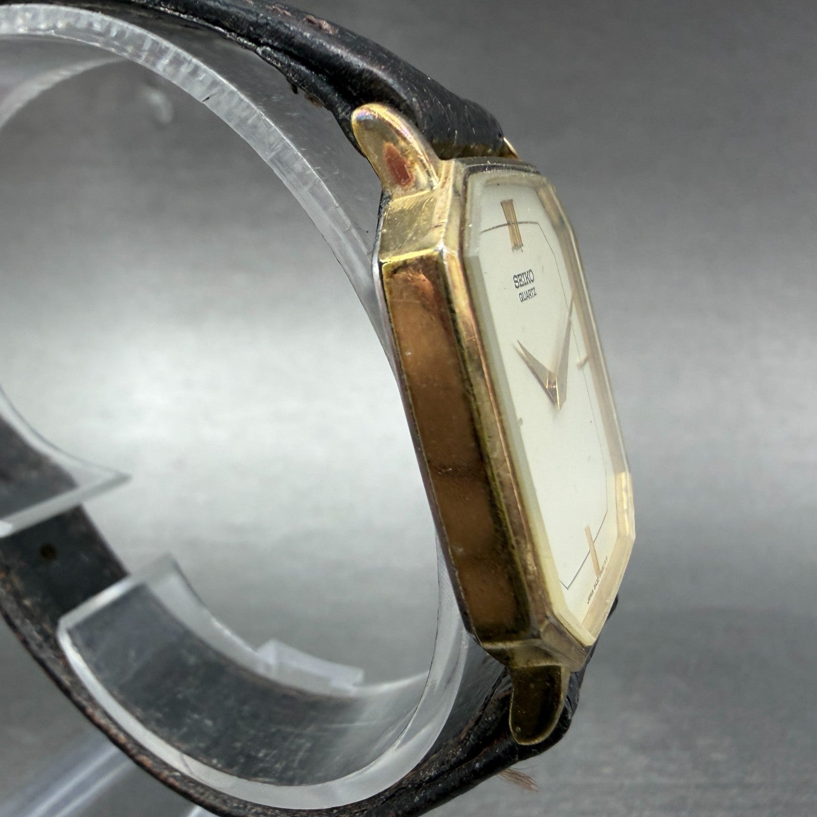 Seiko Watch Men 28mm Cream Dial Gold Tone Octagon Vintage 6430-5179 New Battery3