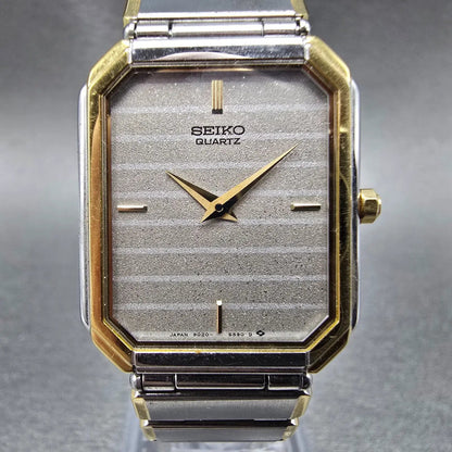 Seiko Tank Watch Men 25mm Silver Dial Two Tone Octagon 9020-5410 VTG PARTS0