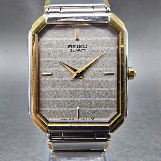 Seiko Tank Watch Men 25mm Silver Dial Two Tone Octagon 9020-5410 VTG PARTS0