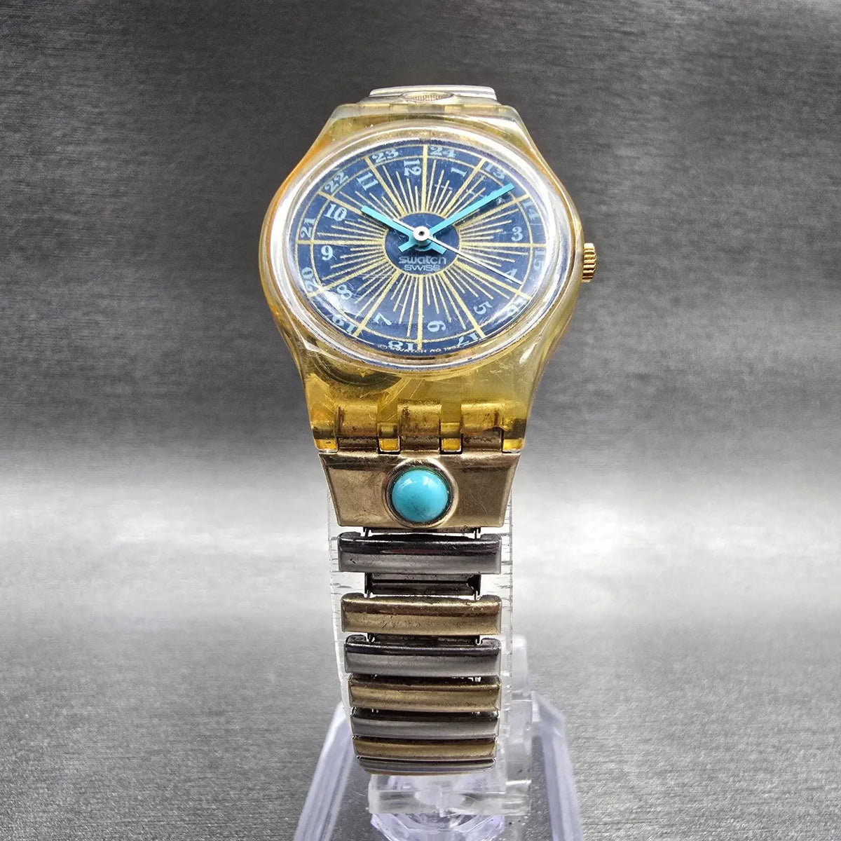 Swatch Tournevis Watch Women 25mm Blue Dial Yellow Case Round LK145 New Battery5