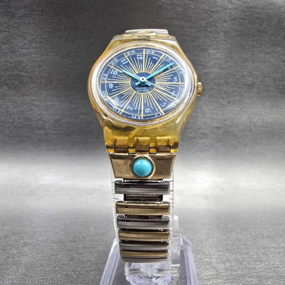 Swatch Tournevis Watch Women 25mm Blue Dial Yellow Case Round LK145 New Battery5