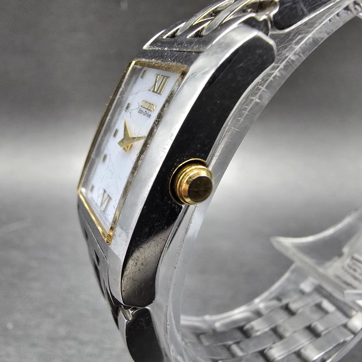 Citizen Eco-Drive Tank Watch Women 18mm White Dial Two Tone B023-S003971 Runs2