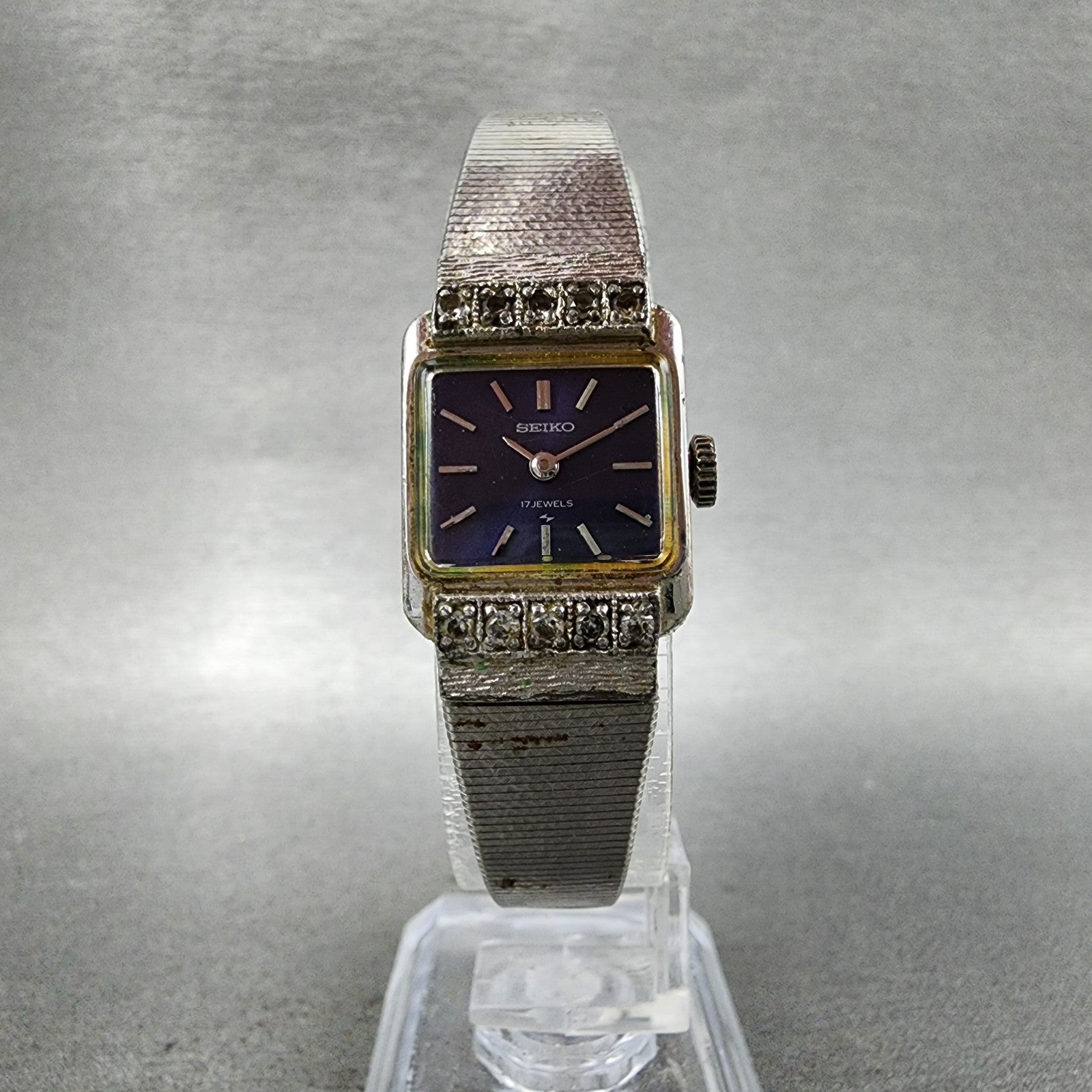 Seiko Tank Watch Women 17mm Purple Dial Silver Tone 213141 Manual PARTS6