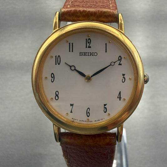 Seiko Watch Woman 30mm White Dial Gold Tone Round V700-6K30 New Battery0