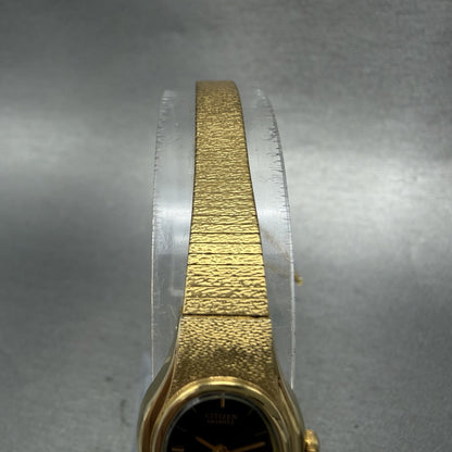 Citizen CQ Watch Women 17mm Black Dial Gold Tone Oval 5930-S25350 New BatteryBHG4