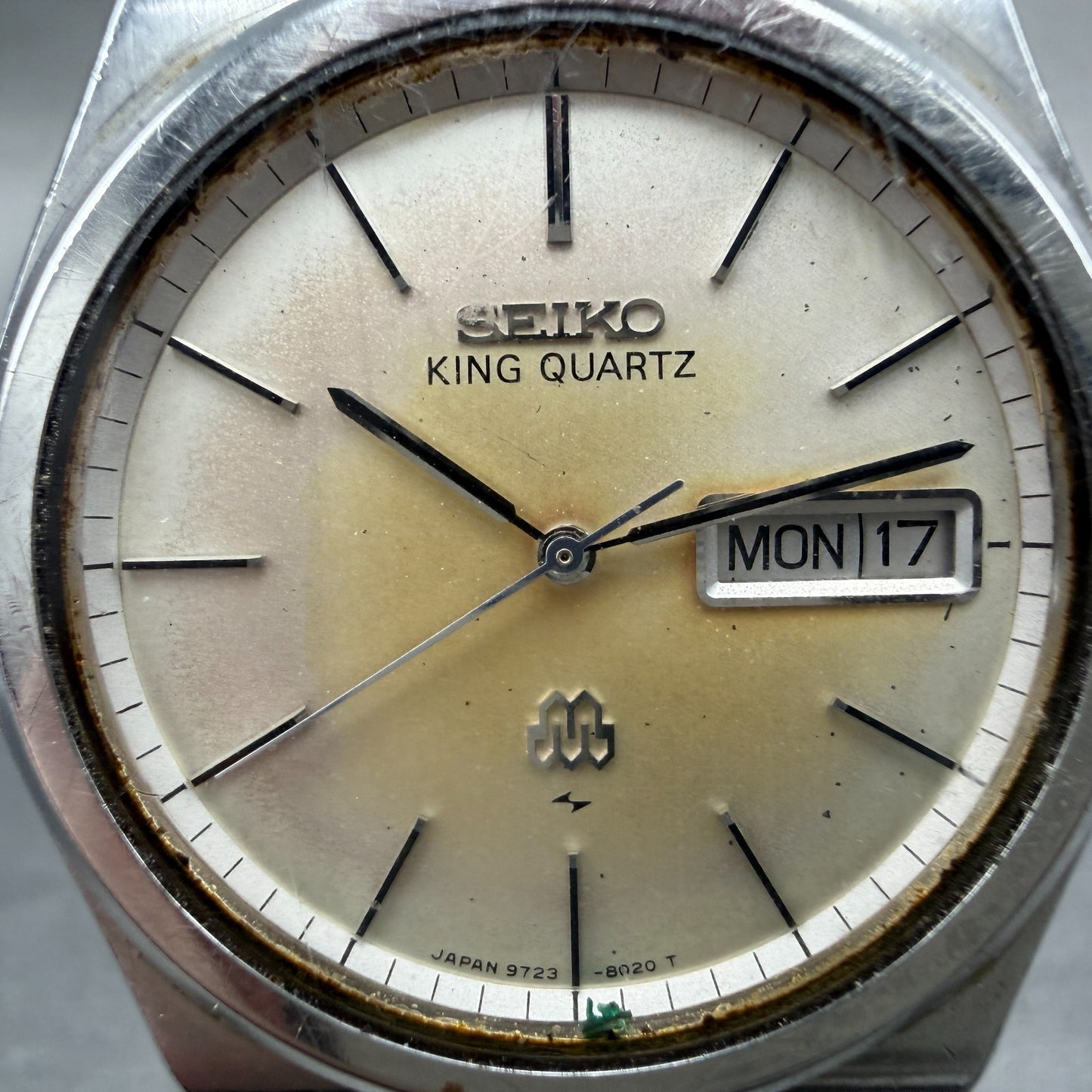 Seiko King Quartz Watch Men 35mm Silver Dial Steel Daydate 9723-8030 New Battery1