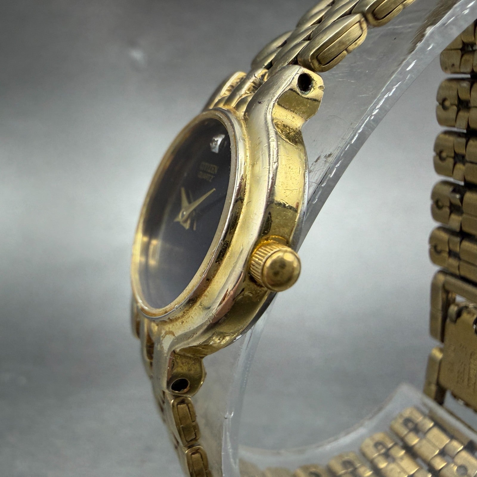 Citizen Watch Women 22mm Black Dial Gold Tone Round 1020-S54554 New Batterygf2