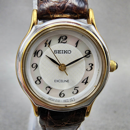 Seiko Exceline Watch Women 23mm MOP Dial Two Tone Round 2j310a50 New Battery1