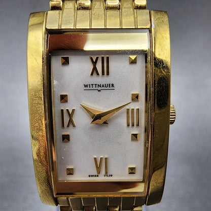 Wittnauer Ovation Tank Watch Women 19mm White Dial Gold Tone Rectangle New Batt1