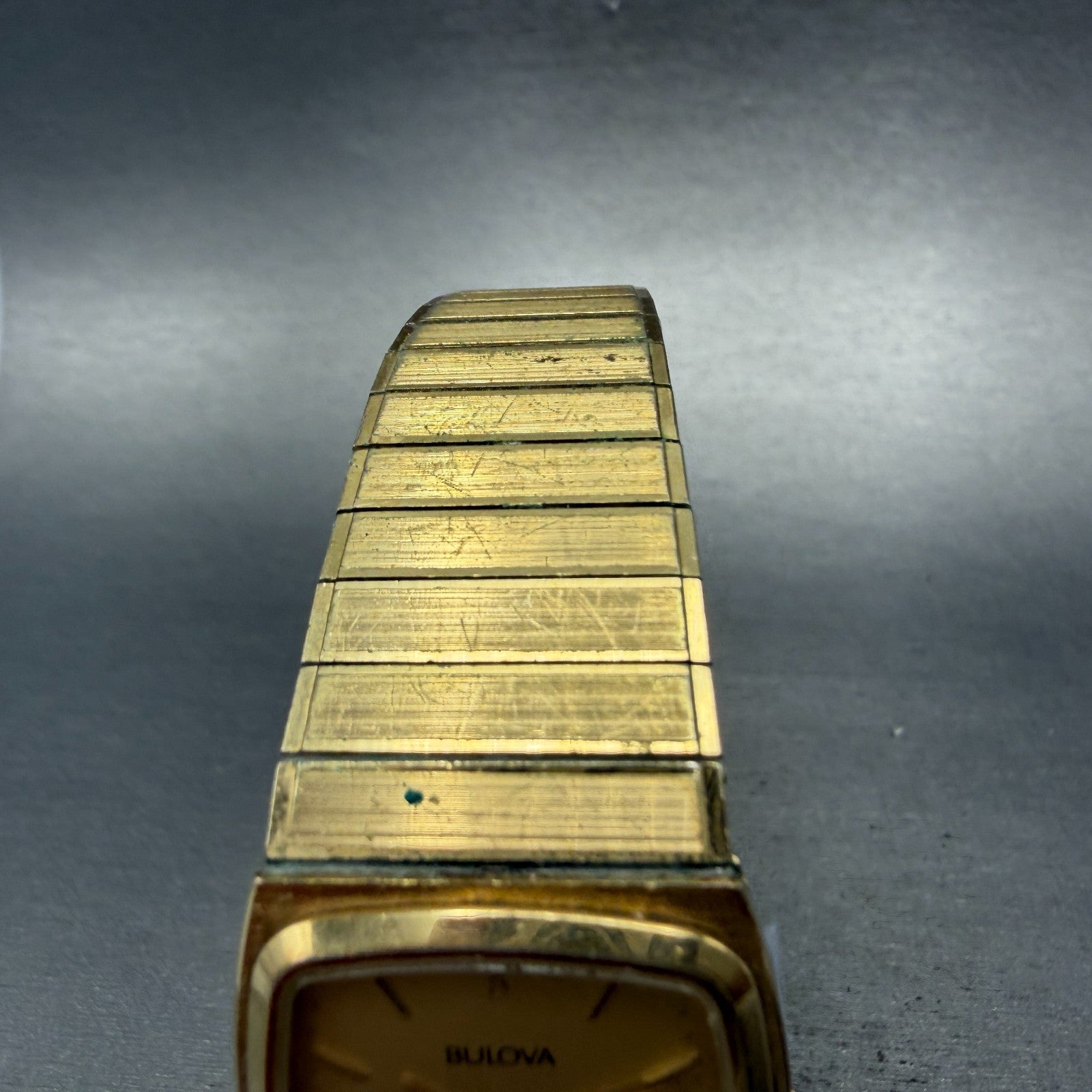 Bulova Tank Watch Men 27mm Gold Dial Gold Tone Rectangle 92V11 Vintage PARTS5